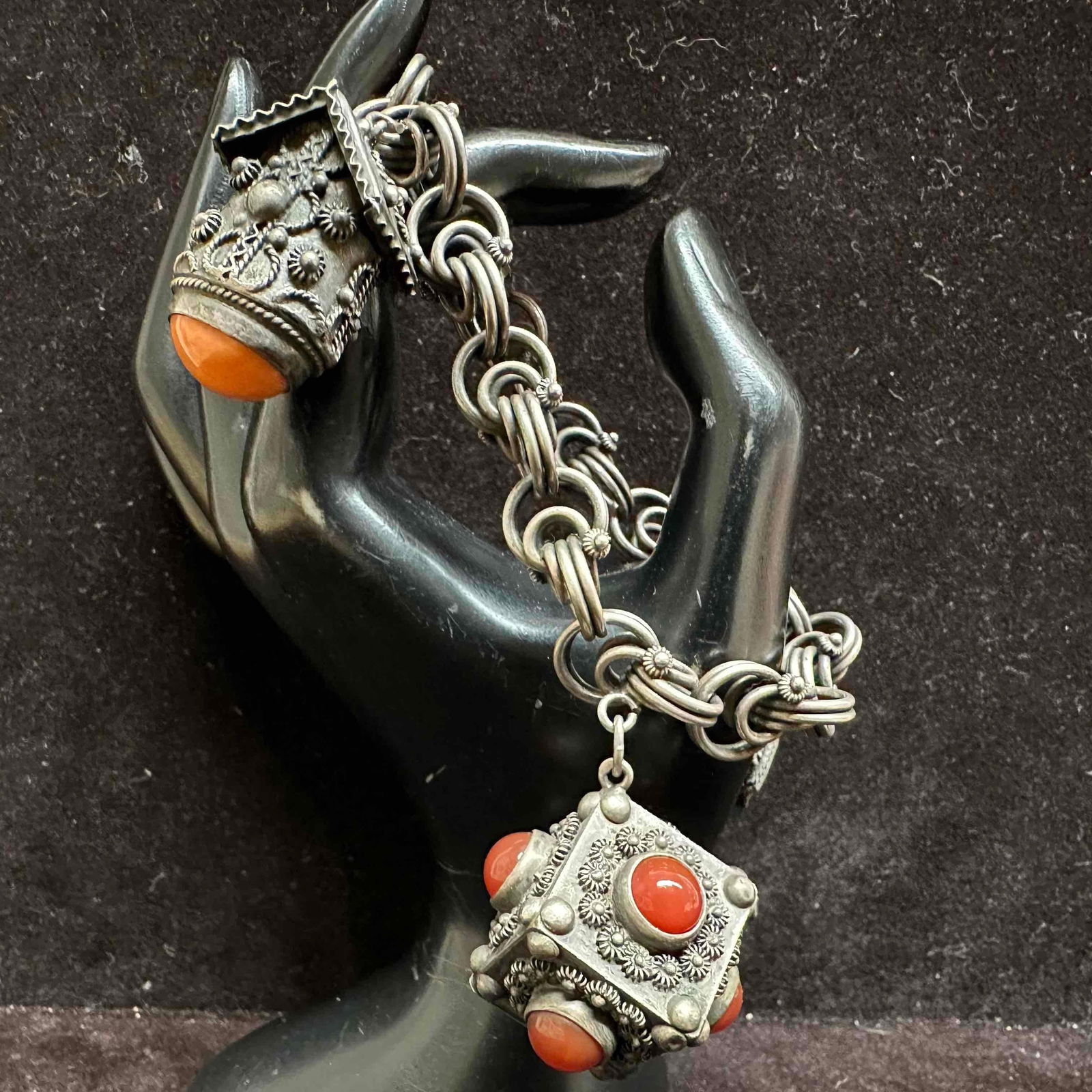 Gemstone Accent Trinket Box Charm 800 Silver Bracelet H82 Three Fob Charms (1 of 10)