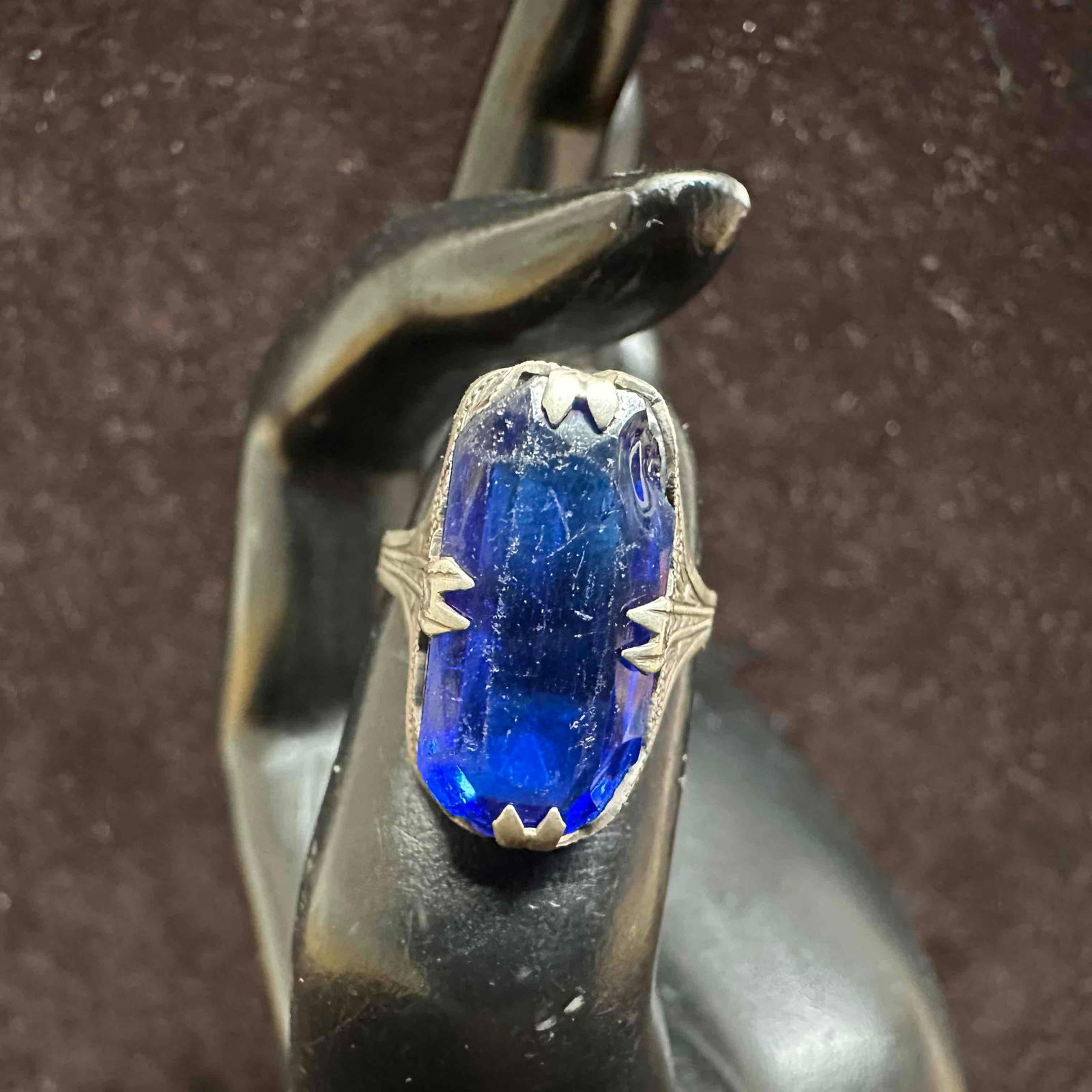 Blue Crystal Glass Setting Sterling Silver Fine Ring (1 of 6)