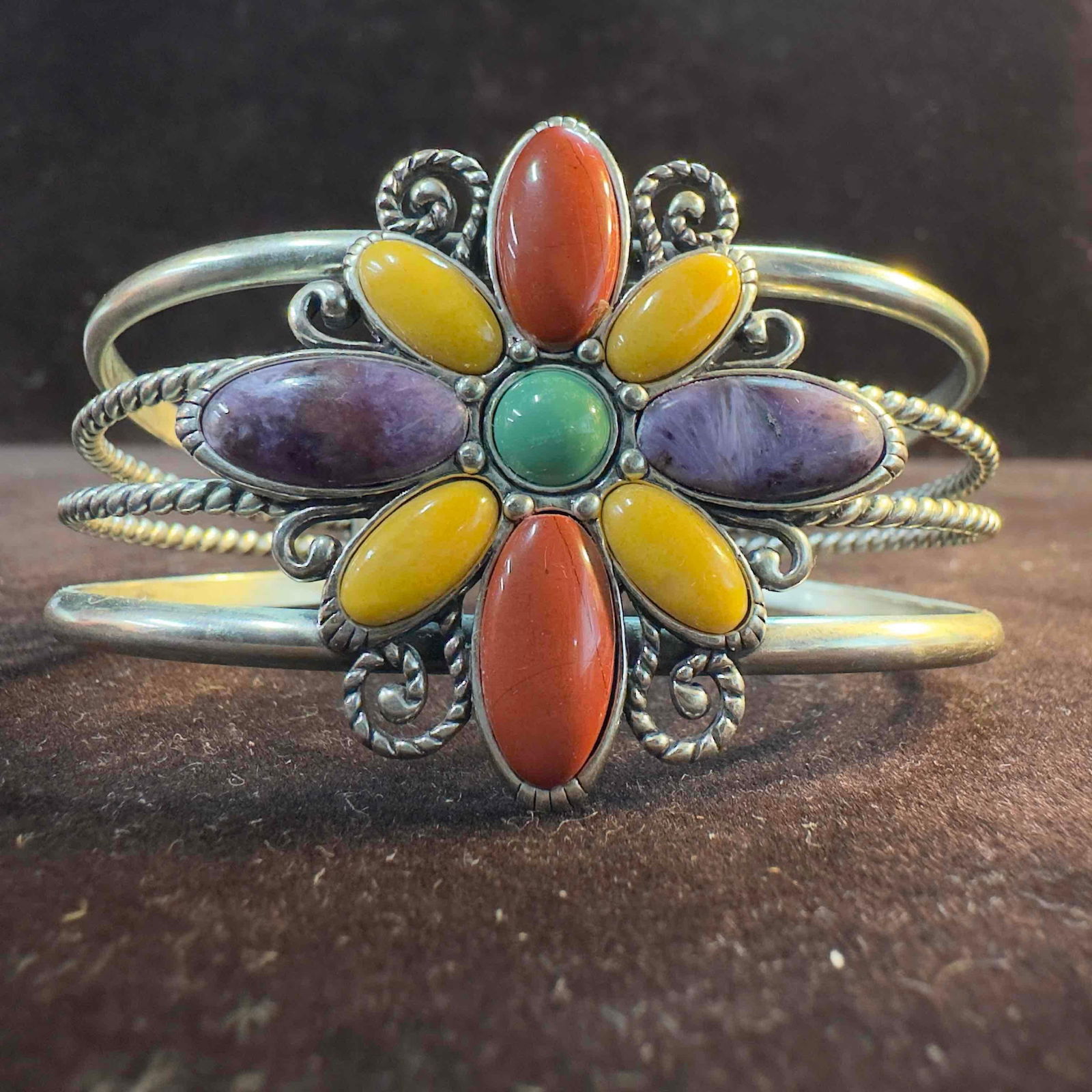 Carolyn Pollack Sterling Silver Mutli Gemstone Split Cuff Bracelet: This item is in good pre-owned, previously used/displayed condition with noticeable light wear, and surface scratches. Please reference all photos for full details. This piece of jewelry has been test