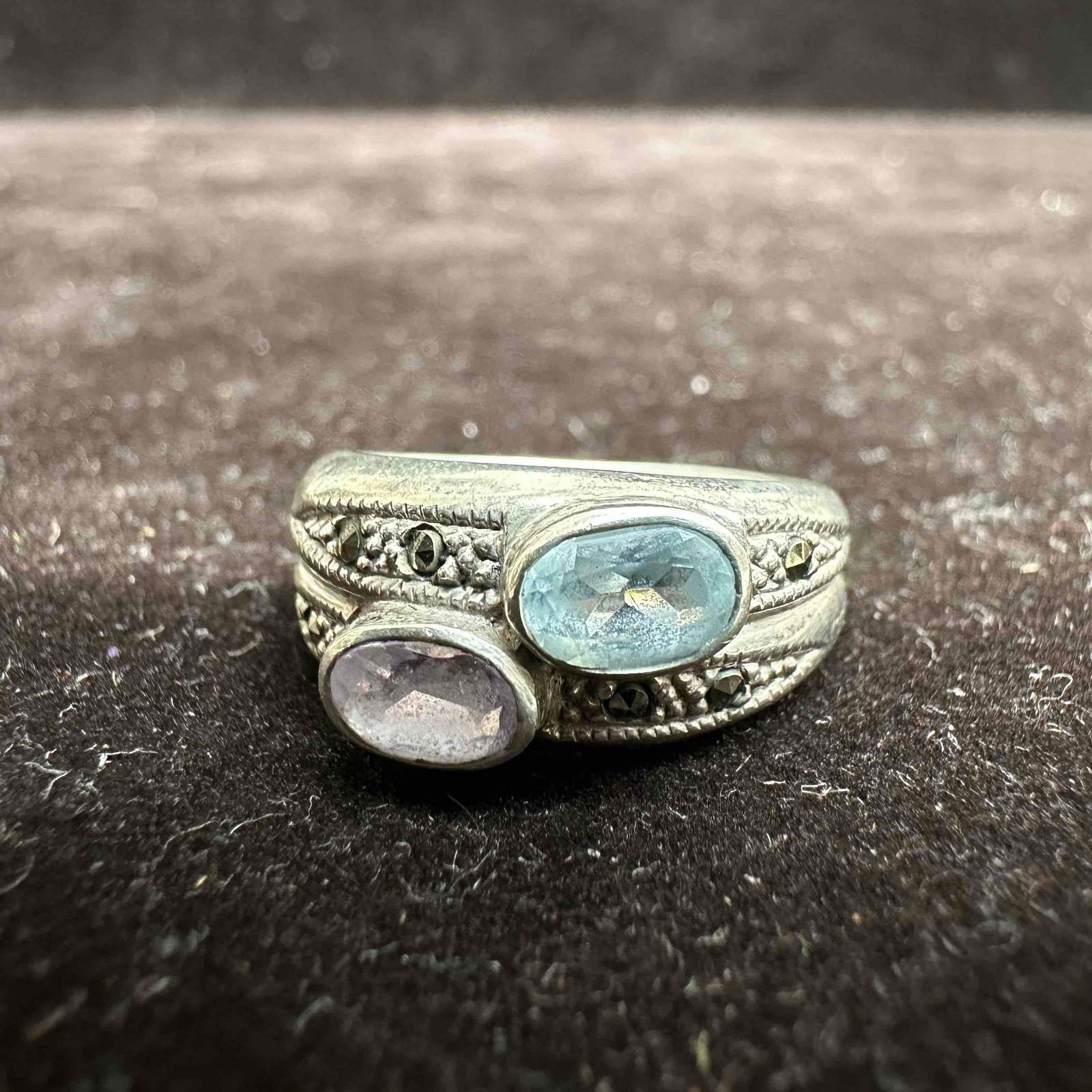 Topaz Amethyst Marcasite Sterling Silver Ring Size 7 (1 of 8)