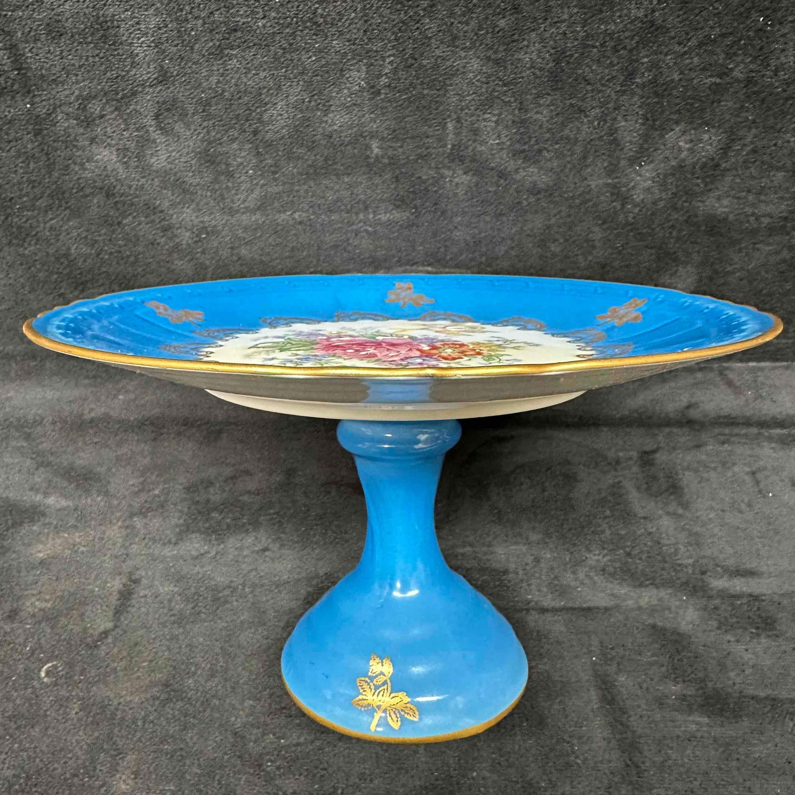 French Limoges Fruit Compote Pedestal Sky Blue D' Art A Tirage Server Plate (1 of 12)