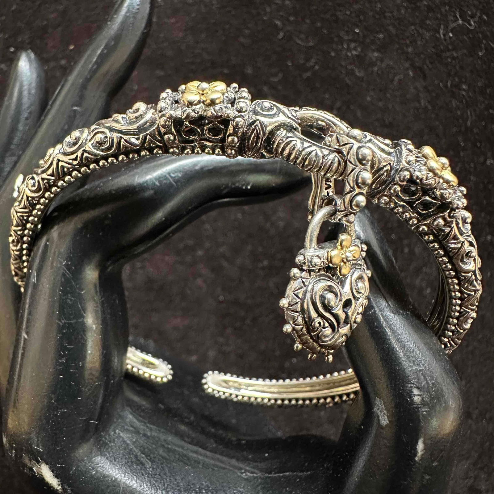 Barbara Bixby Sterling Silver 18K Gold Flower Filigree Hinged Cuff Bracelet 925 (1 of 12)