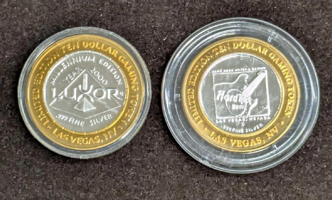 2 .999 Fine Silver And Brass LE Hard Rock Hotel And Luxor 10 Dollar Gaming Tokens (1 of 6)