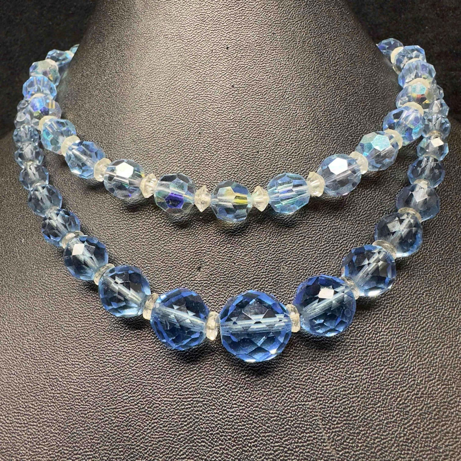 Light Blue Clear Glass Crystal Beaded Costume Jewelry Necklace Set H69 (1 of 9)