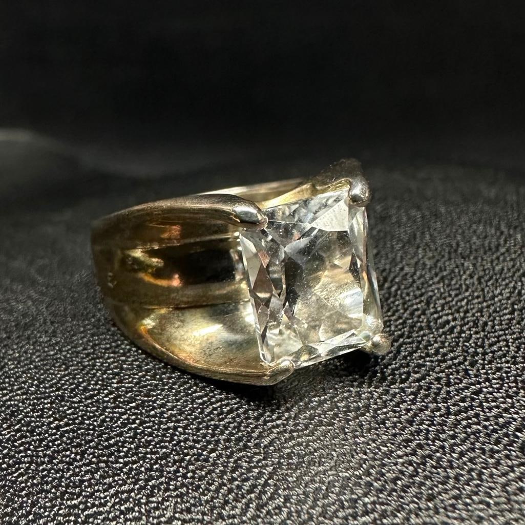 Sterling Emerald Cut CZ Floating Setting Ring (1 of 2)