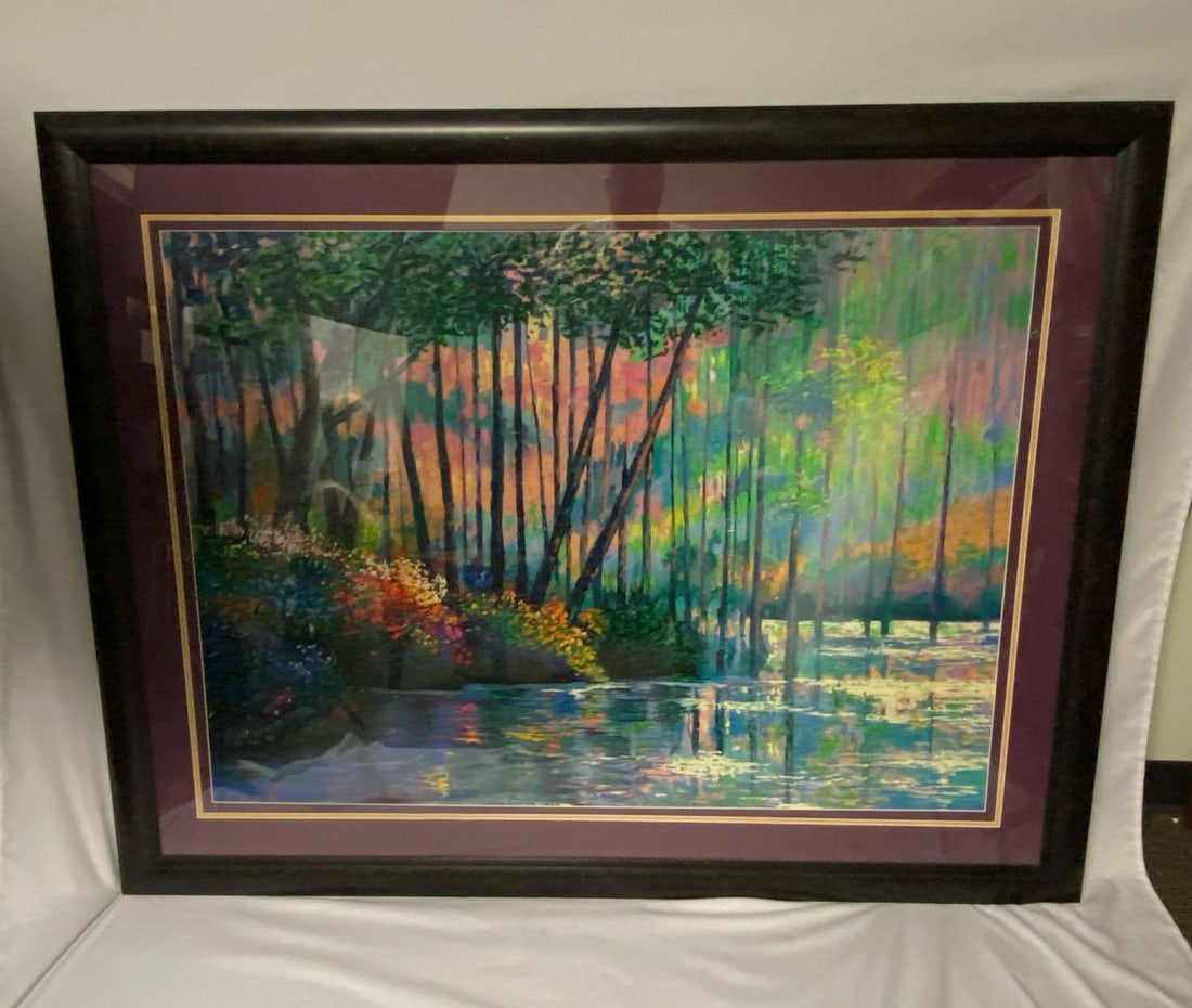 Large Colorful Forest Scene Print W/ Hardwood Frame (W3) (1 of 2)