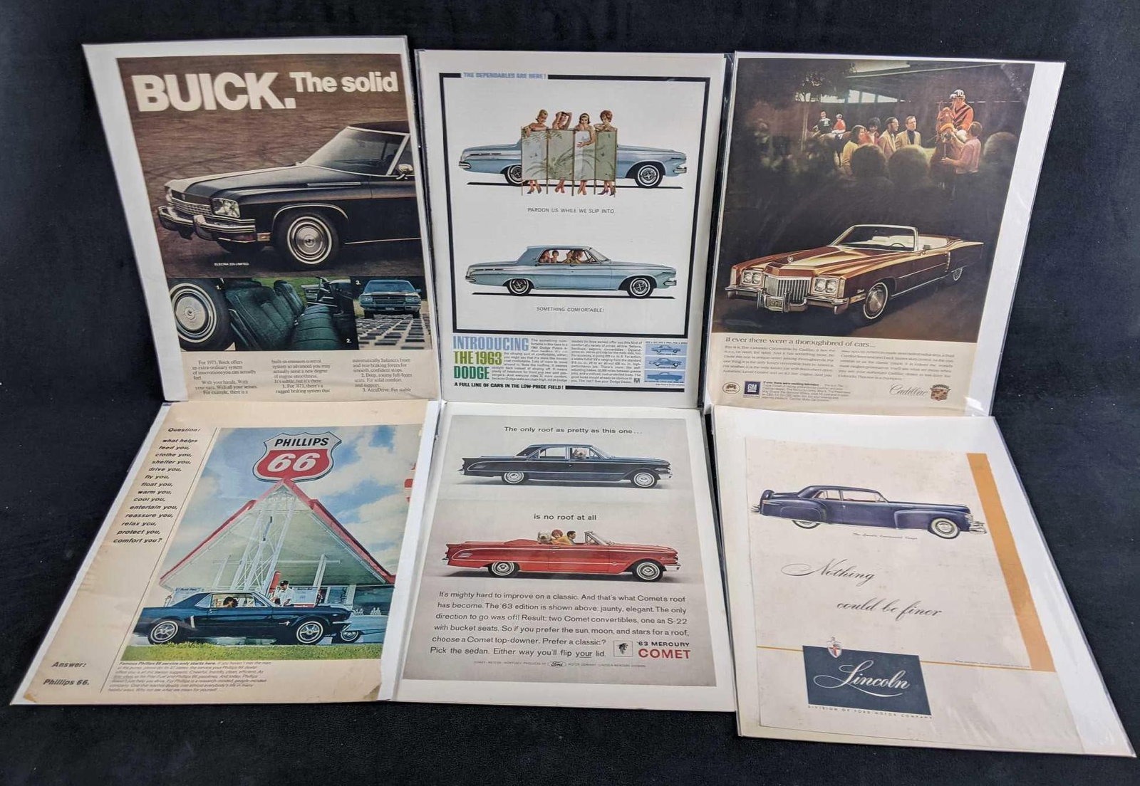 Vintage Color Magazine Car Advertisement: Vintage Color Magazine Car Advertisement This lot comes with six assorted car advertisements. These are from around the 1960s and include cars such as the Dodge Dart, Buick, Lincoln, and others. These