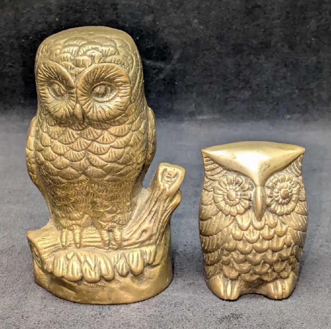 2 Vintage Brass Owl Paperweight And Figurine (1 of 7)