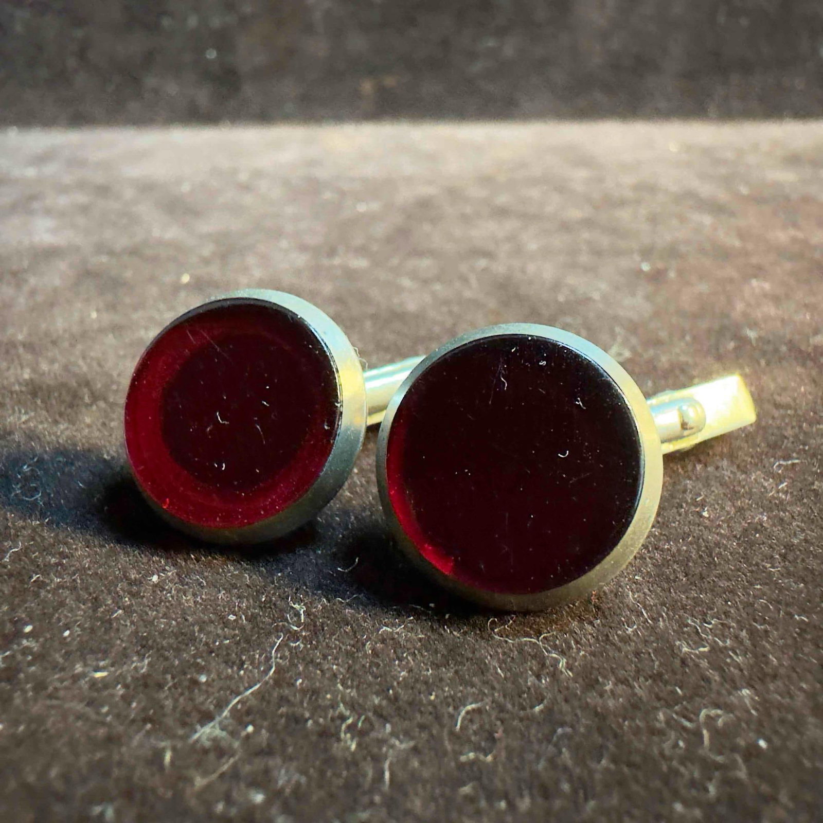 Swank Sterling Silver Cufflink Red Cabochon (1 of 12)