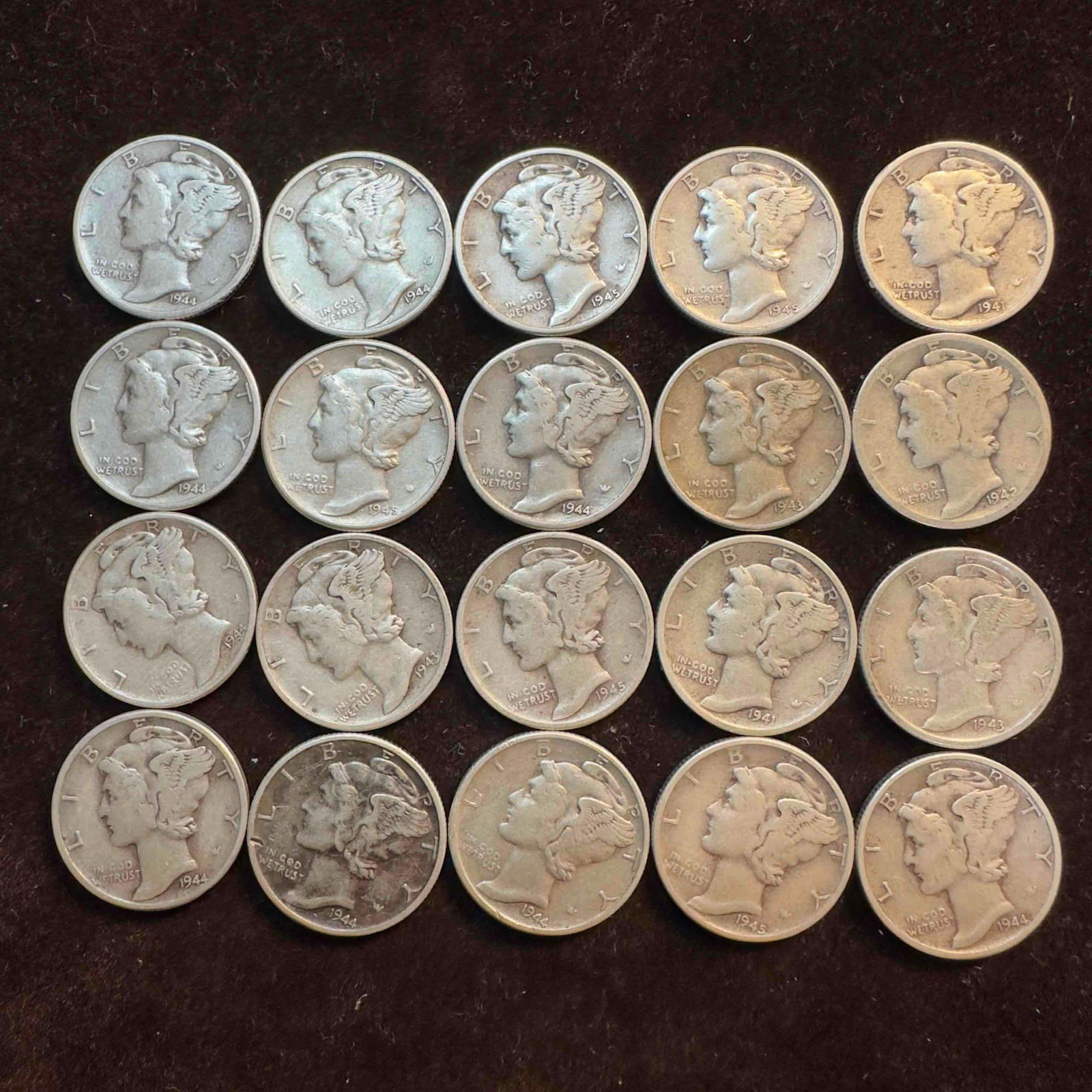 Silver Mercury Dime Set Lot of Twenty 20 1940's AA22 (1 of 8)