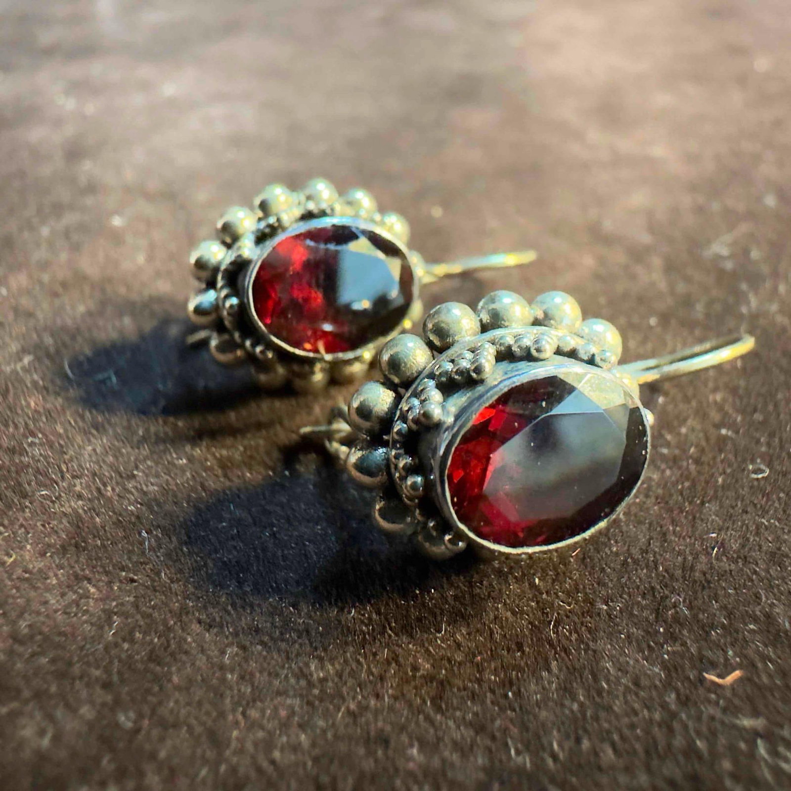 925 BA Indonesia Sterling Silver Garnet Red Stone Earrings AA55 (1 of 9)