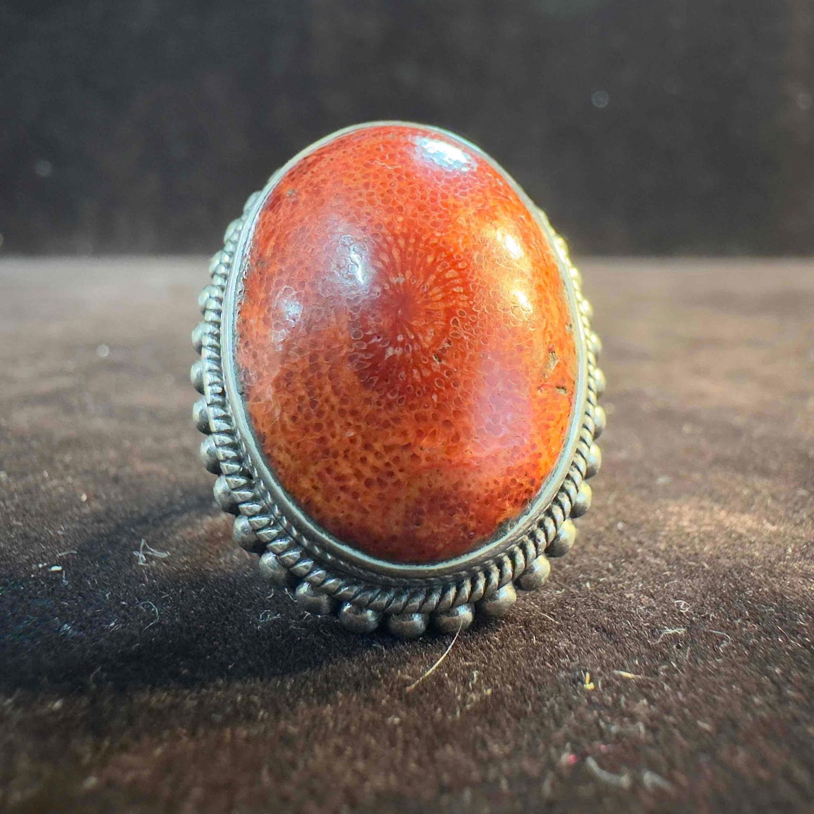 Red Agate Oval Stone Setting Sterling Silver 925 India Ring (1 of 9)