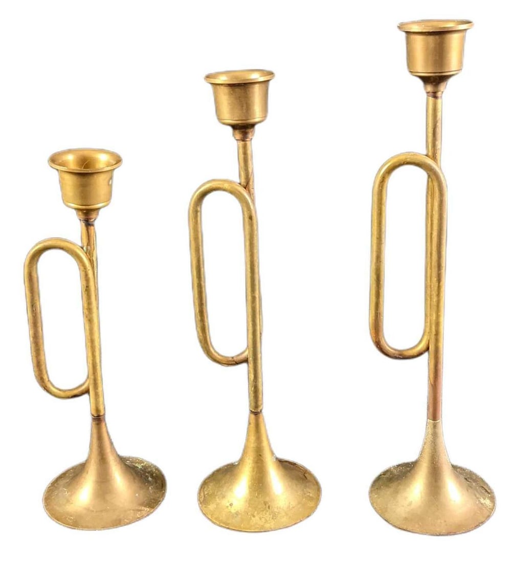 Three Brass Trumpet Candle Holders (1 of 6)
