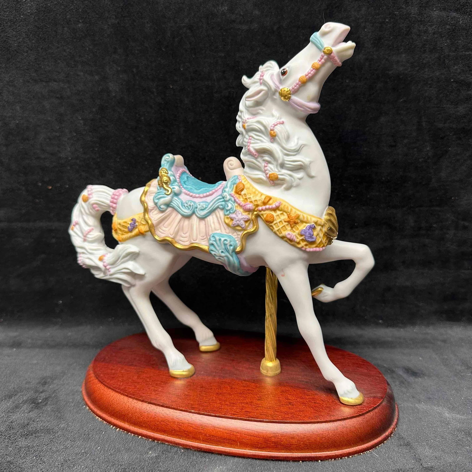 Lenox The Seaside Carousel Horse Hand Painted Porcelain 24K Gold Accents Sculpture: Includes original certificate of authenticity. This porcelain piece is from a 1993 series edition. Fine bisque porcelain, intricately hand-painted details, and 24 karat gold decorated accents. This it