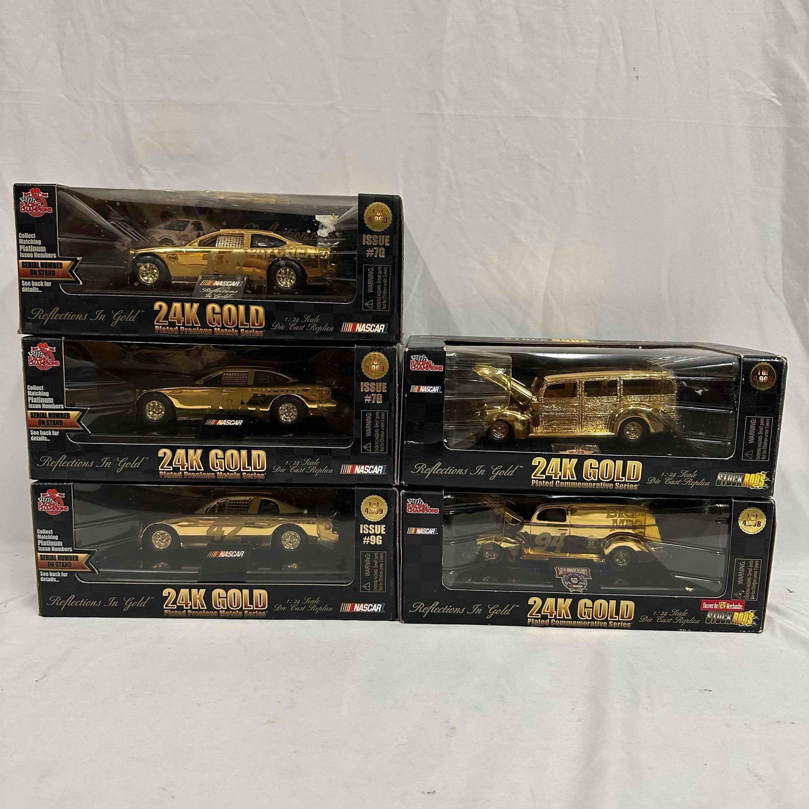 Racing Champions Die Cast Stock Car Set Lot of Five 5 Cars 1:24 Scale 24K Gold Plated NASCAR (1 of 6)