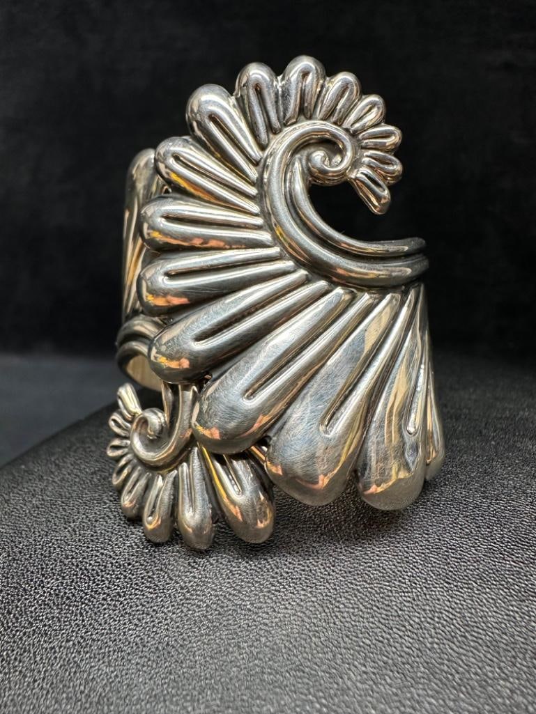 Large Hinged Ornate Sterling Cuff Bracelet C (1 of 4)