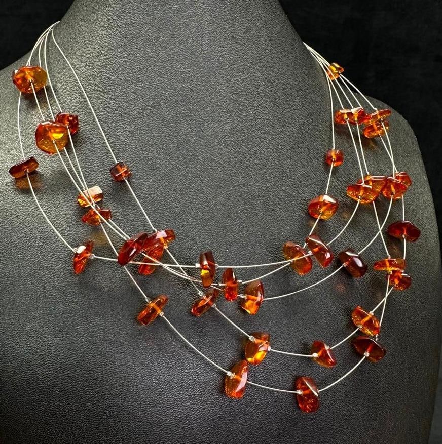 Sterling Amber Chip Bead Necklace (1 of 3)