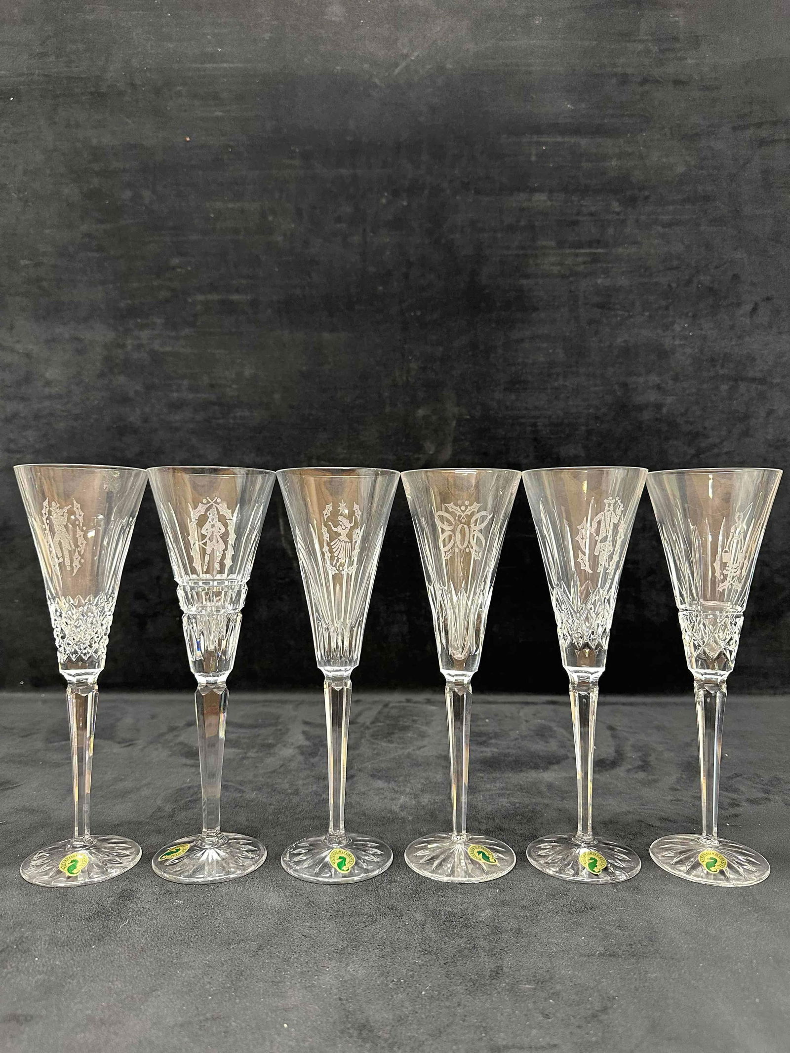 Waterford Crystal Glass Toasting Flute Set Six Holiday Christmas Glasses Signed (1 of 9)