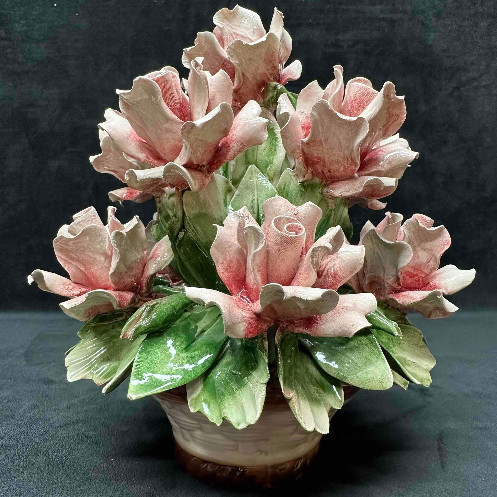 Capodimonte Porcelain Centerpiece Pink Flower Basket Floral Display R153 (1 of 6)