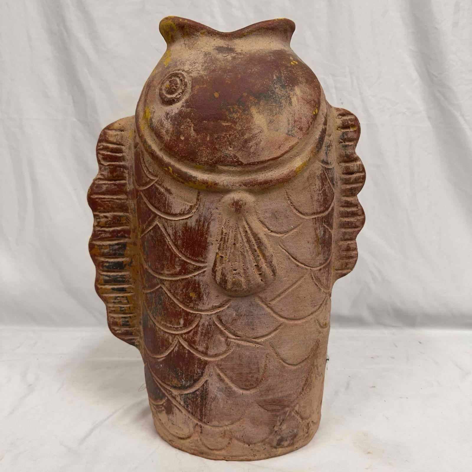 Terracotta Folk Art Fish Shaped Vessel Garden Sculpture Planter Pottery (1 of 13)