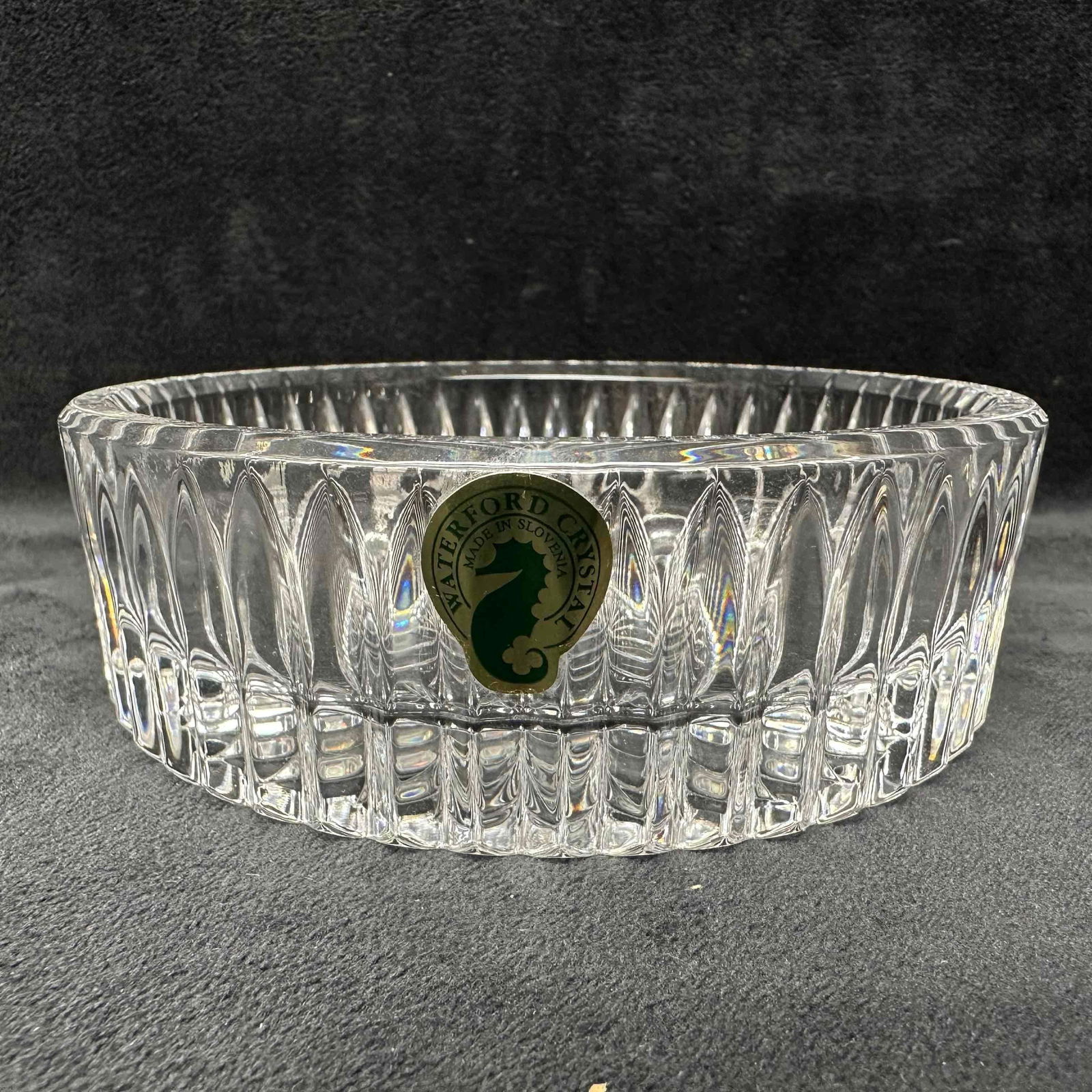 Waterford Glass Crystal Wine Champagne Bottle Coaster Holder Dish: Original tag still intact. Marked Waterford. No noticeable imperfections in great shape considering age and storage, minor wear. This item is in good pre-owned, previously displayed condition with lig