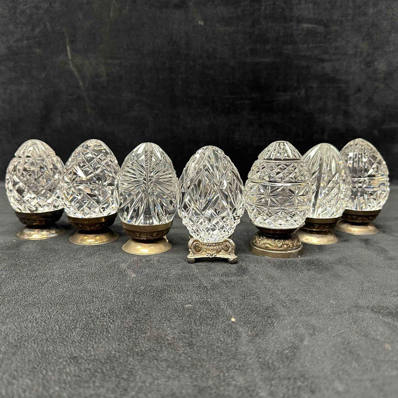 Seven Waterford Crystal Glass Eggs with Silver Plated Stand 7 Easter Egg Art (1 of 13)