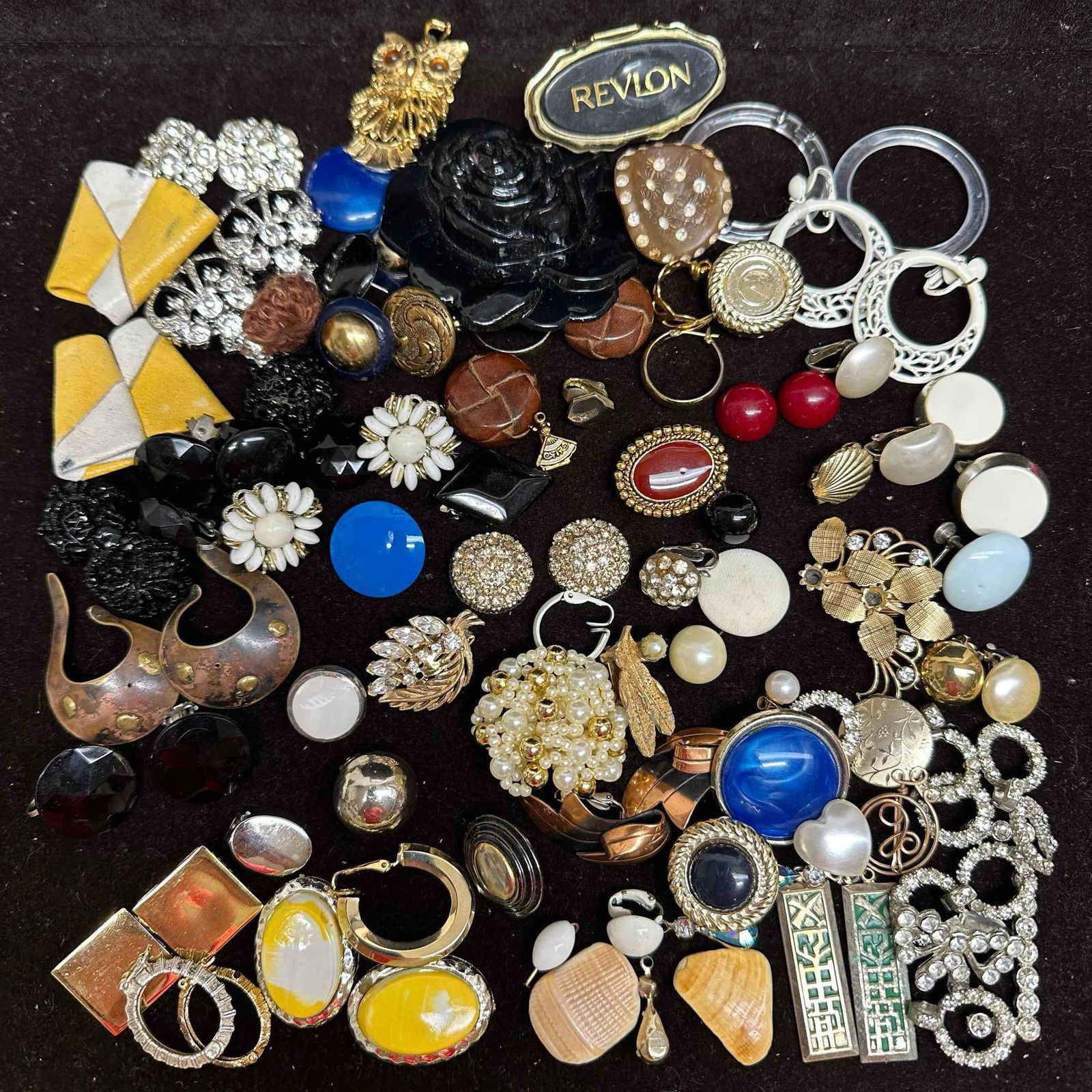 Vintage Mixed Jewelry Lot Earrings Revlon Compact and Broken Pieces Craft Set (1 of 7)