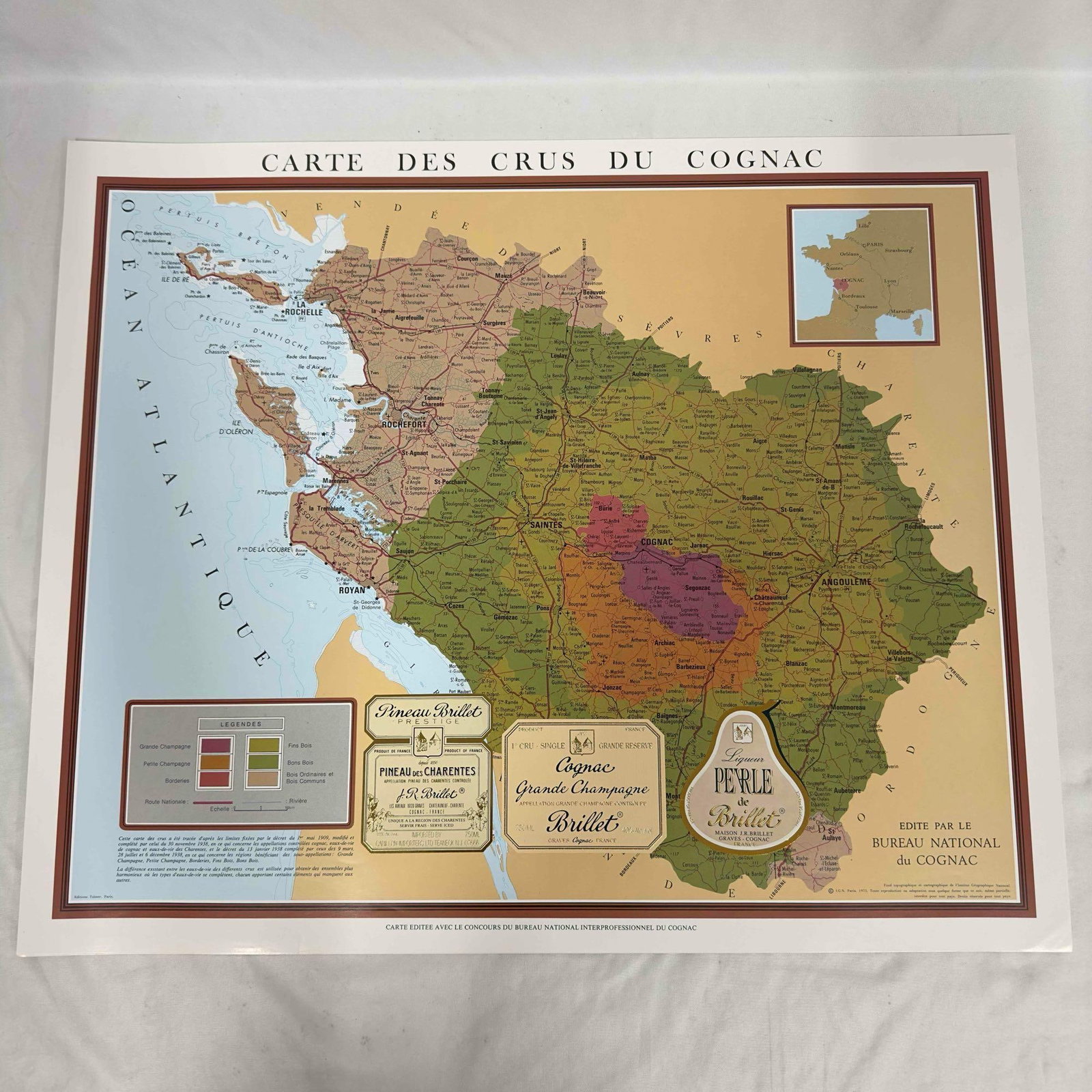 French France Cognac 1975 Carte Des Crus Du Cognac Map Poster Set: French France Cognac 1975 Carte Des Crus Du Cognac Map Poster Set. This set includes (8) eight identical designed French Cognac poster maps. A few creases, tears on the edges, and noticed wear on the 