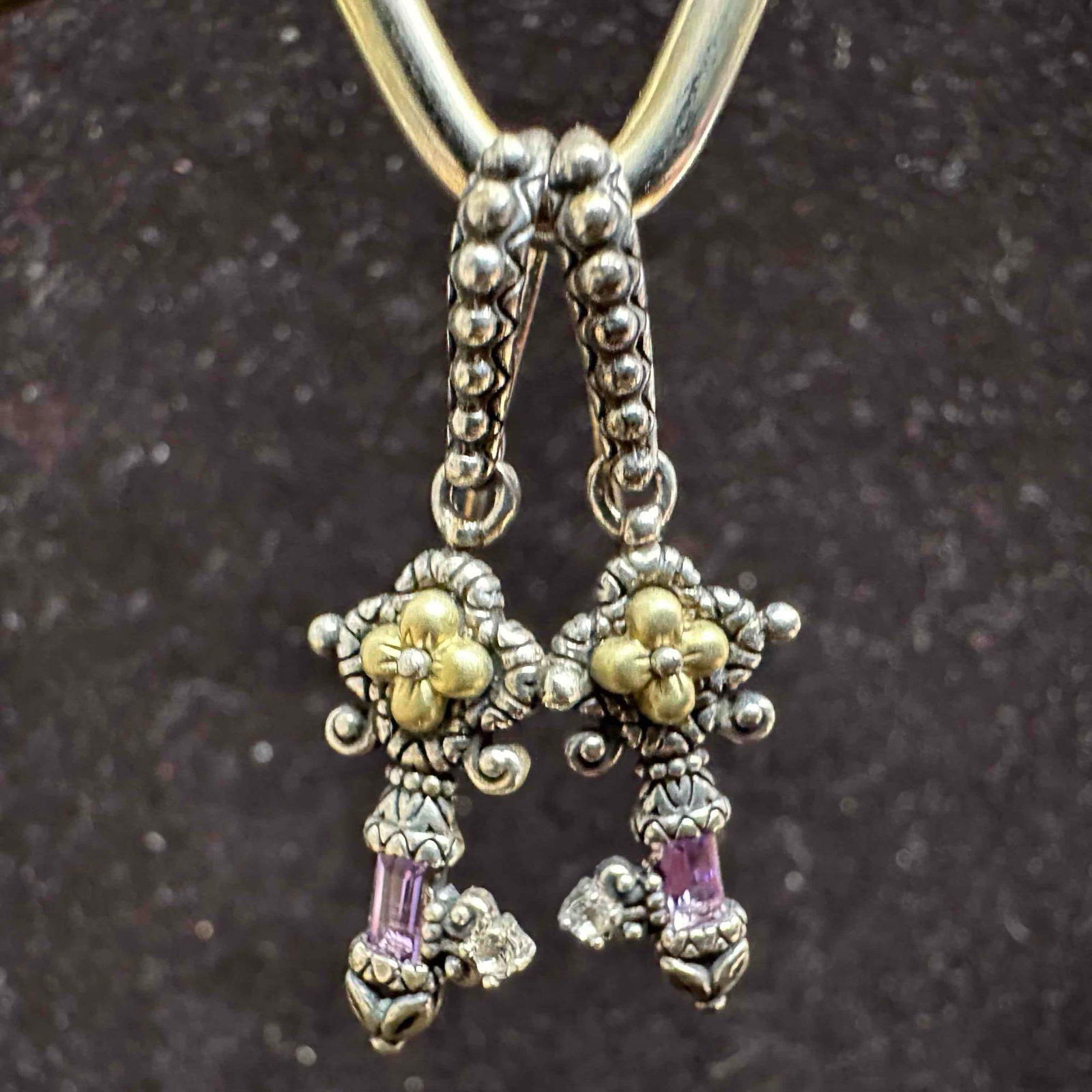 Barbara Bixby Sterling 925 18K Amethyst White Topaz Dangle Earrings (1 of 10)