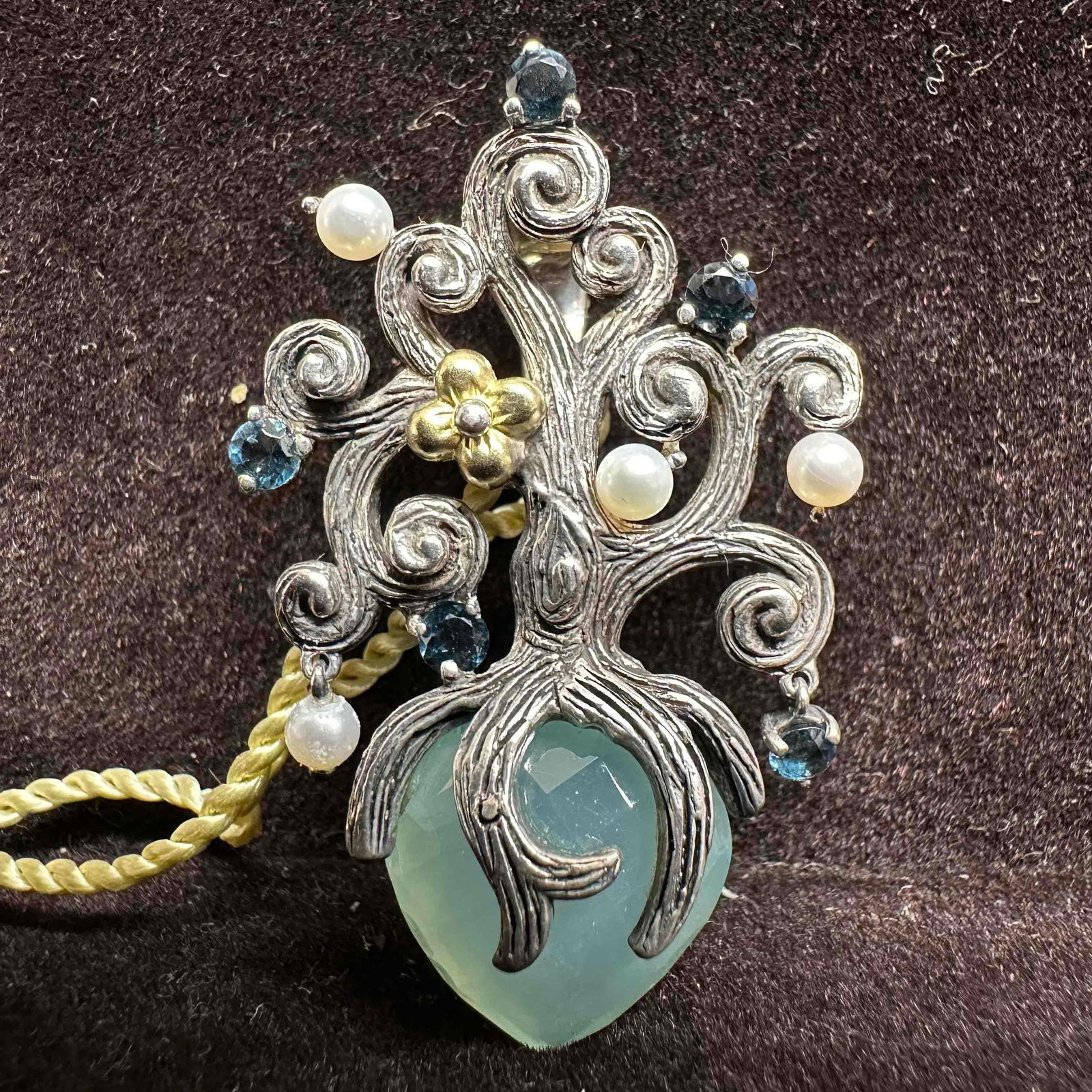 Sterling Silver 18K Gold Chalcedony Blue Heart Tree of Life Enhancer Pendant I90 (1 of 9)