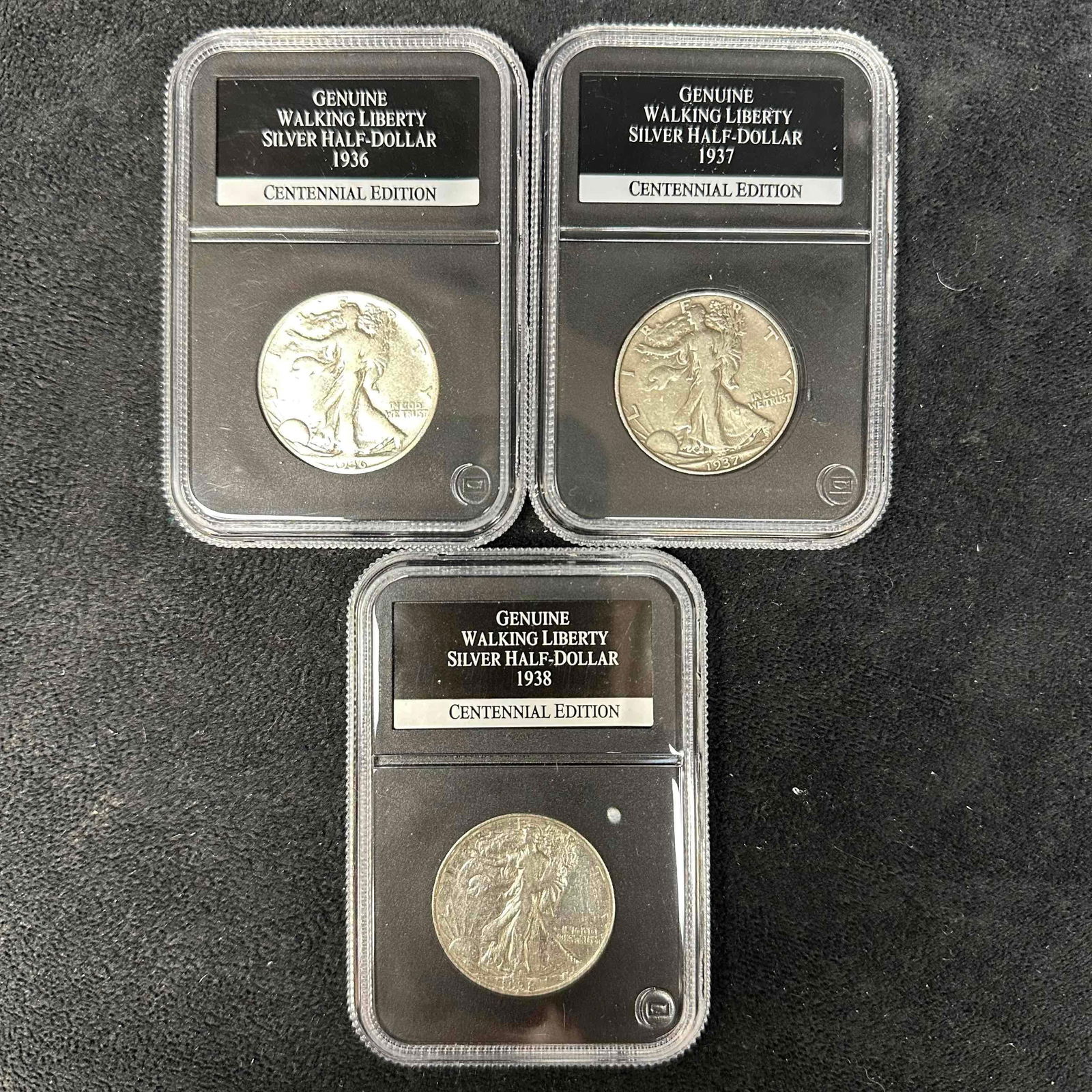 Walking Liberty Silver Half-Dollars Centennial Edition Set Three PCS Coins 1936-1938 (1 of 4)