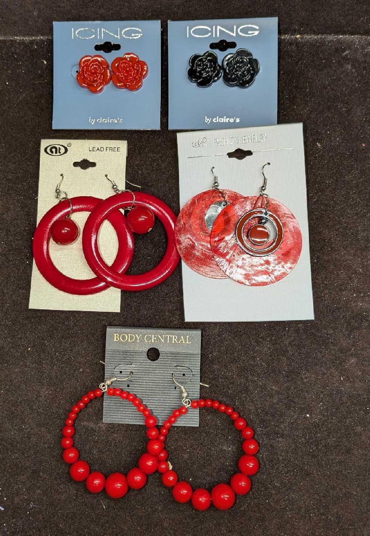 5 Black And Red Stud And Hoop Earrings (1 of 7)