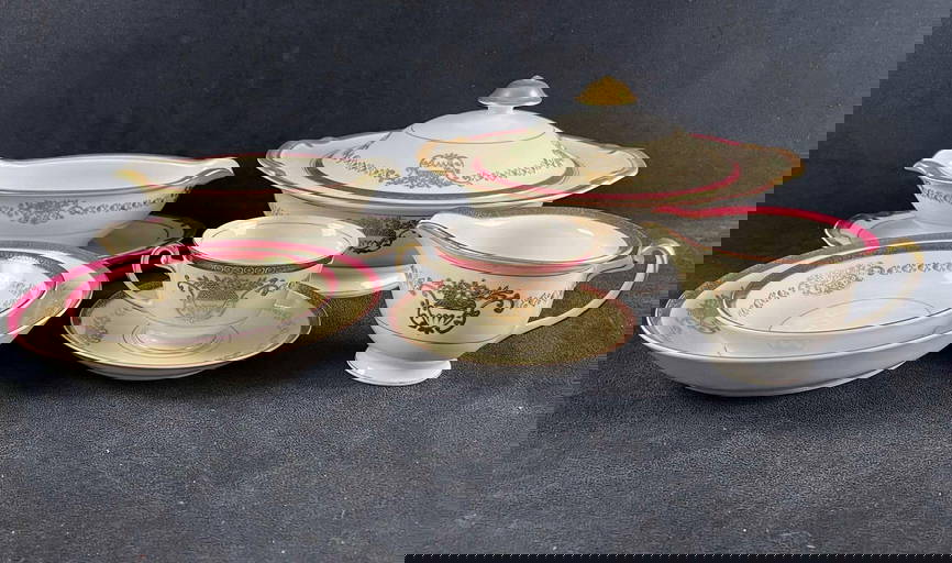 36 Pc Wawel Made In Poland Gold White China Dessert