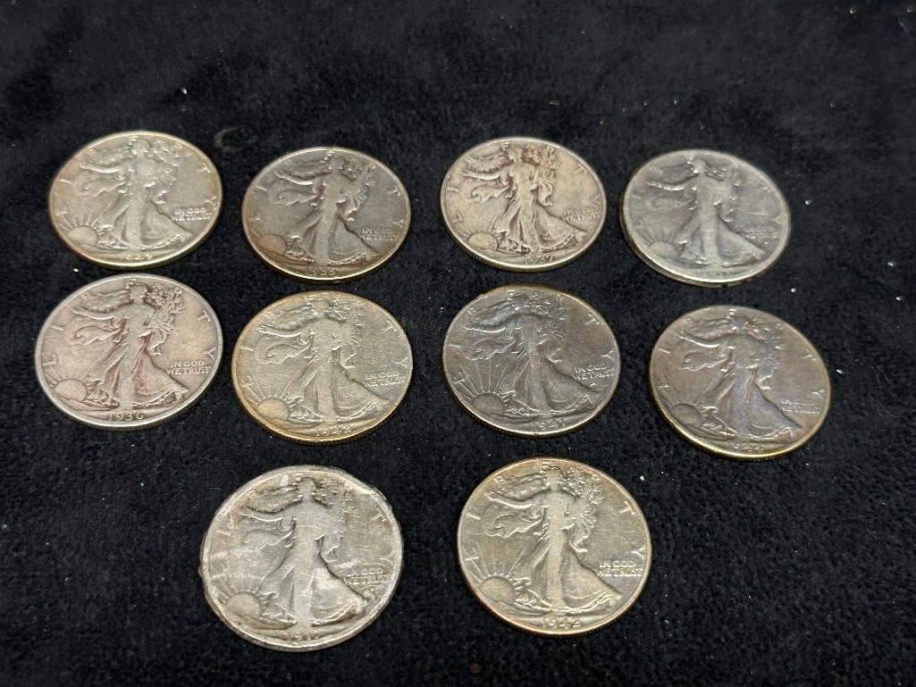 10 Walking Liberty Half Dollars (1 of 2)