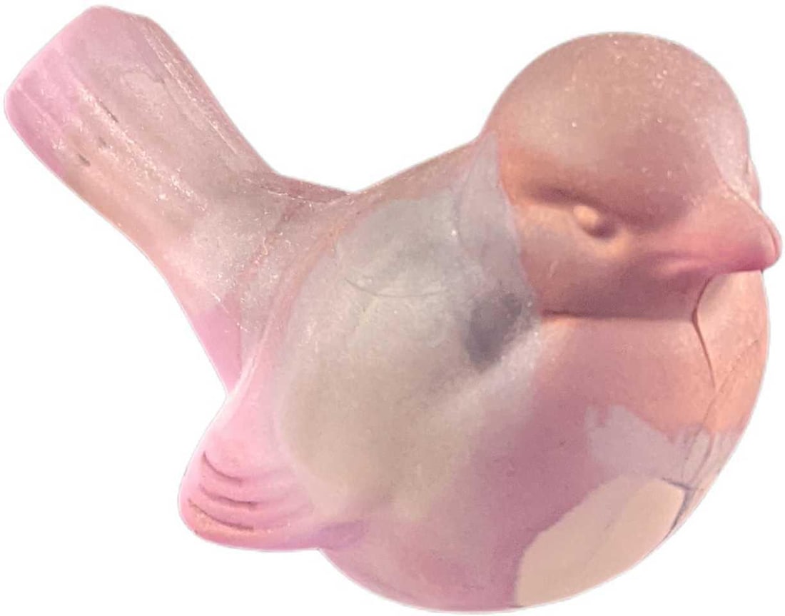 Reuven Nouveau Art Glass Bird Figurine: Reuven Nouveau Art Glass Bird Figurine. Is approx 3" x 4" x 2 3/4" and it weighs under one pound at 0.64lb. The glass figurine is in a good, vintage condition with some wear on the bottom label. Pleas