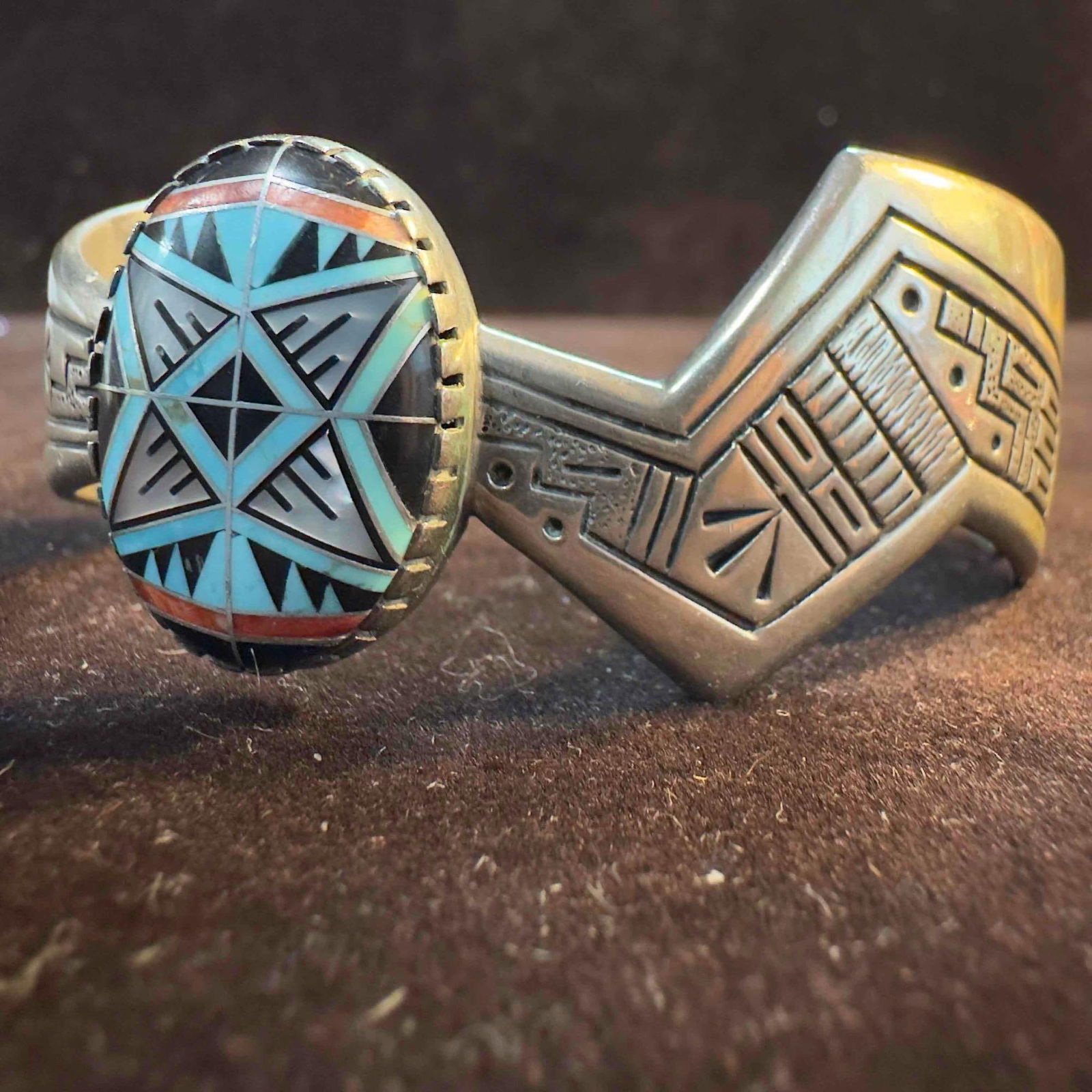 Relios Carolyn Pollack RMT Sterling Morning Star Mosaic Gemstone Inlay Cuff Bracelet (1 of 13)