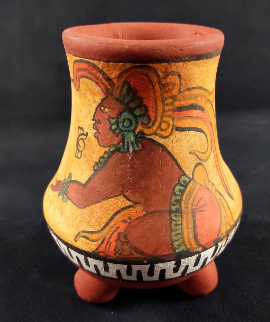 Hand Painted Mesoamerican Style Clay Vase (1 of 6)