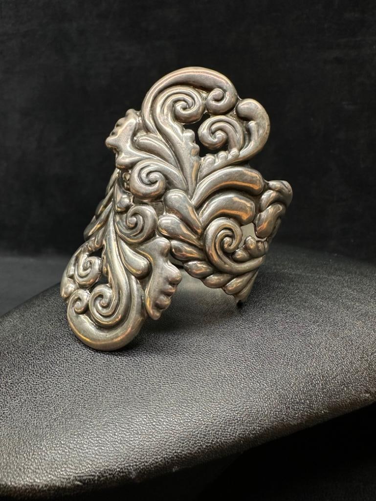 Large Hinged Ornate Sterling Cuff Bracelet A (1 of 4)
