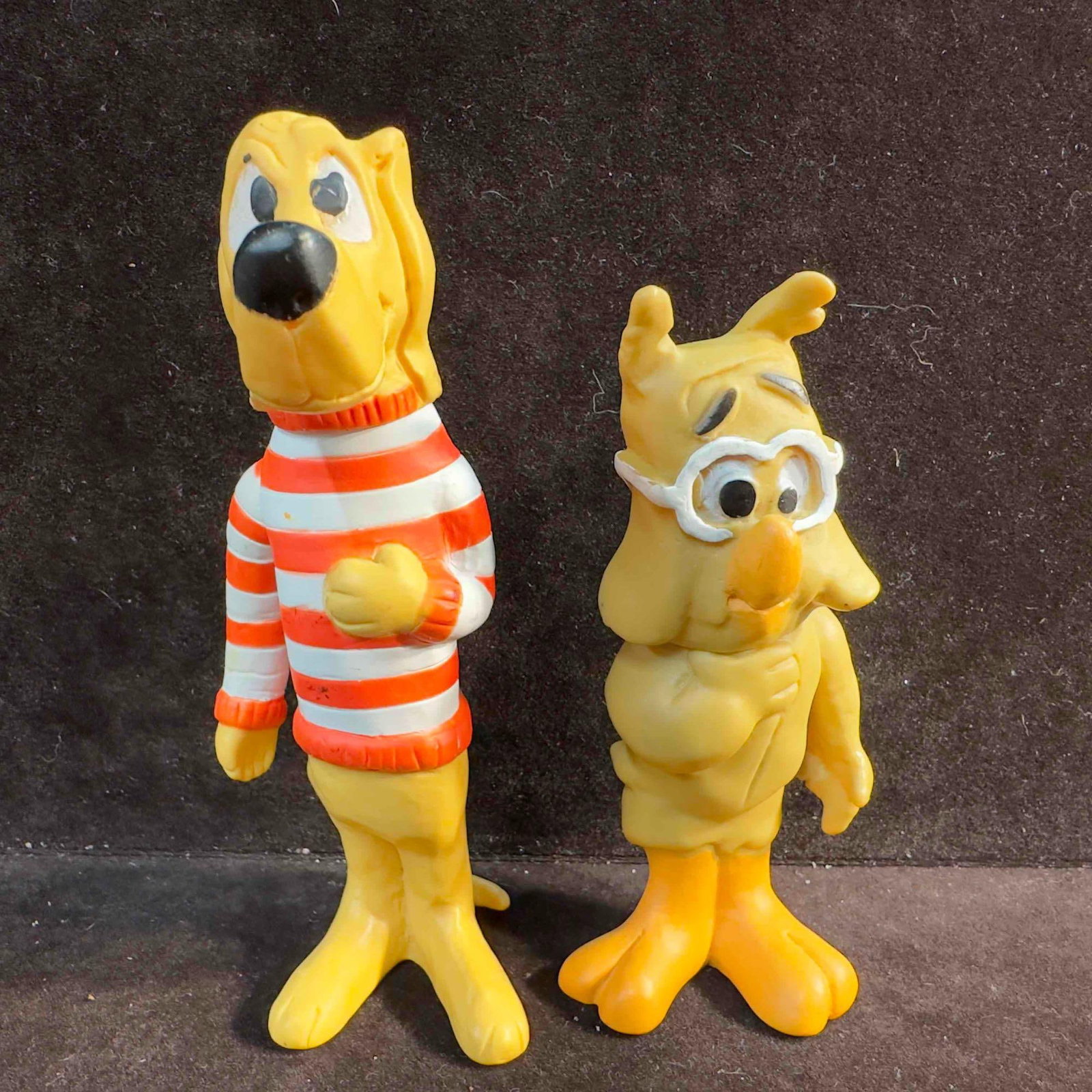 1969 Walt Kelly Howland Owl and Beauregard Hound Toys: 1969 Walt Kelly Howland Owl and Beauregard Hound Toys. These vintage plastic 1969 Walt Kelly toys are made in Japan. One featuring a Owl and one a hound dog. These items are in good pre-owned, previou