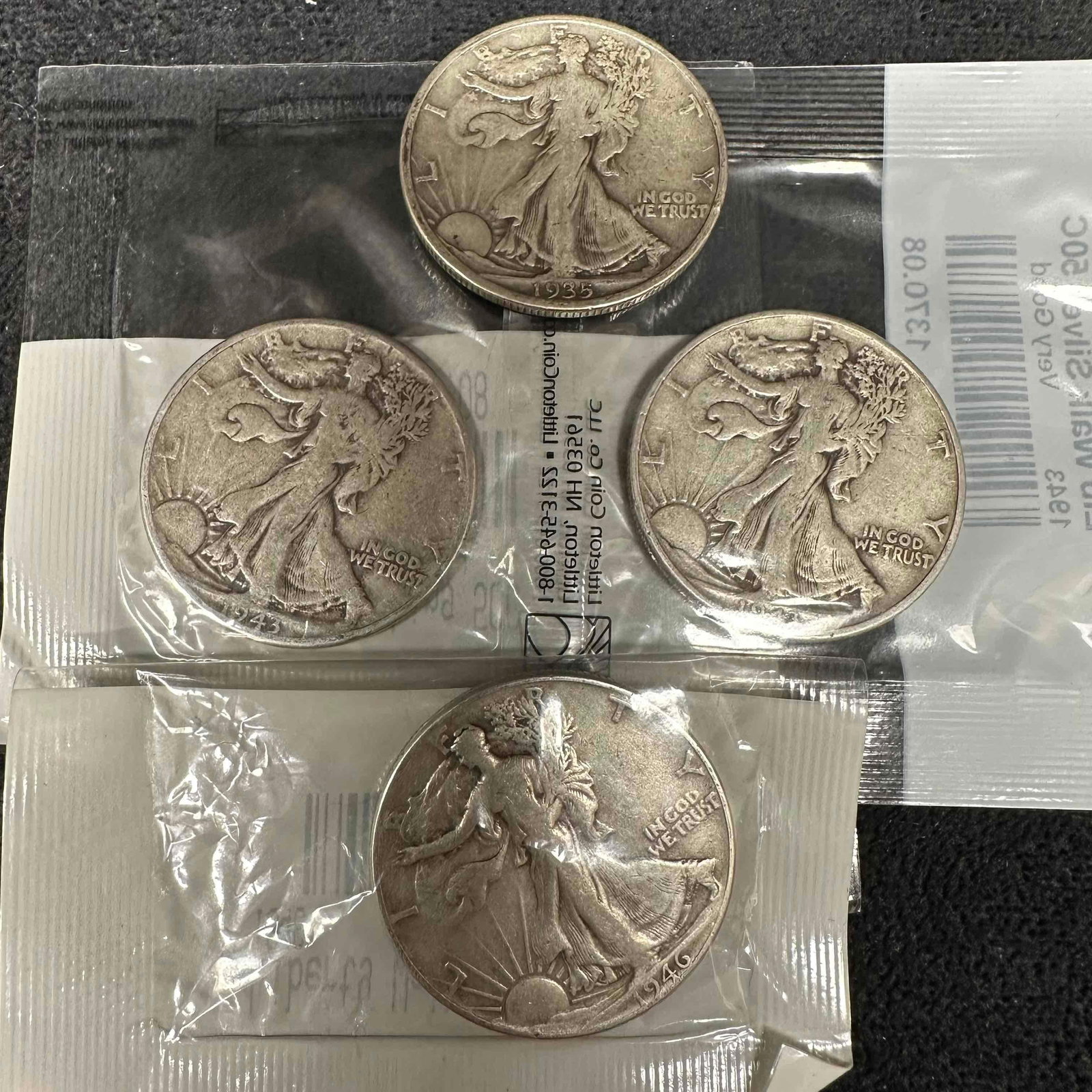 Set of Four Silver Coins 1930's and 40's Walking Liberty Half Dollars Coin Collection (1 of 4)