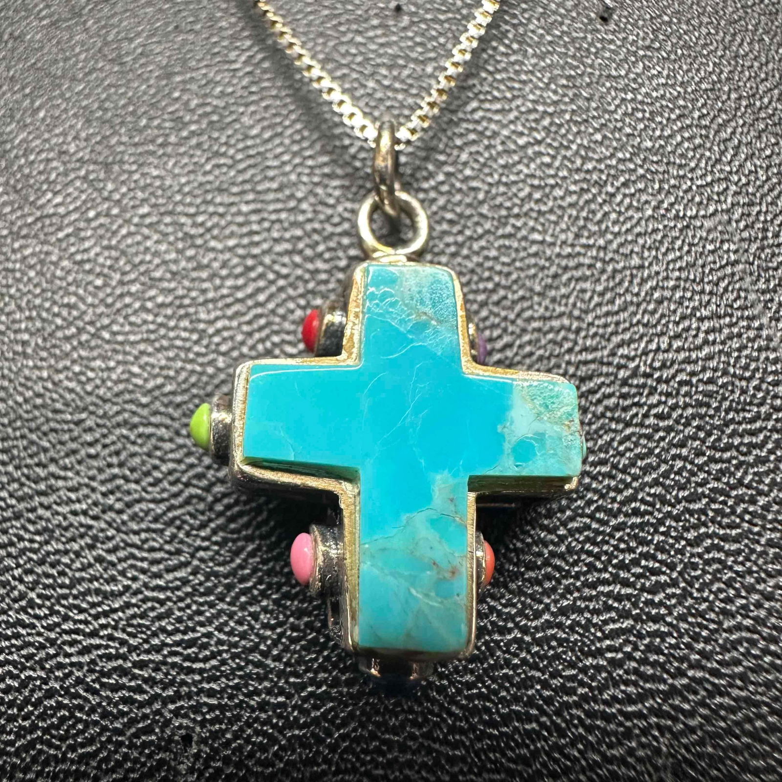 21st and Stone Turquoise Multi Stone Cross Sterling Silver Necklace (1 of 9)
