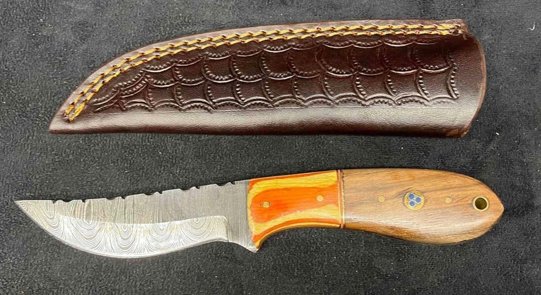 MHS Cutlery Steel Knife & Leather Sheath (HH): This lot contains a MHS Cutlery Steel Knife & Leather Sheath (HH). It is approx 10 1/2" x 2" x 3/4" in the sheath. Total weight is approx 6.8oz. Overall the Knife and Sheath are in excellent con