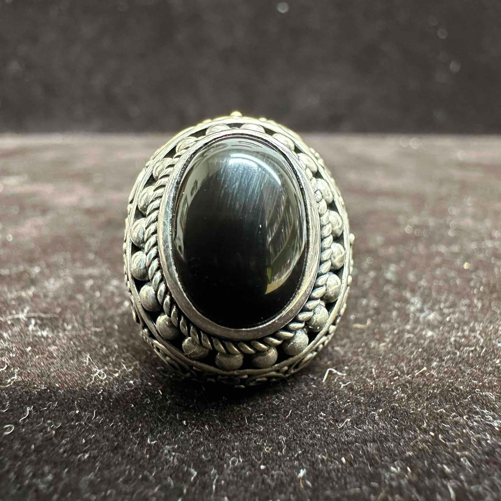Black Onyx Sterling Silver Ring 925 BA Size 8 (1 of 10)