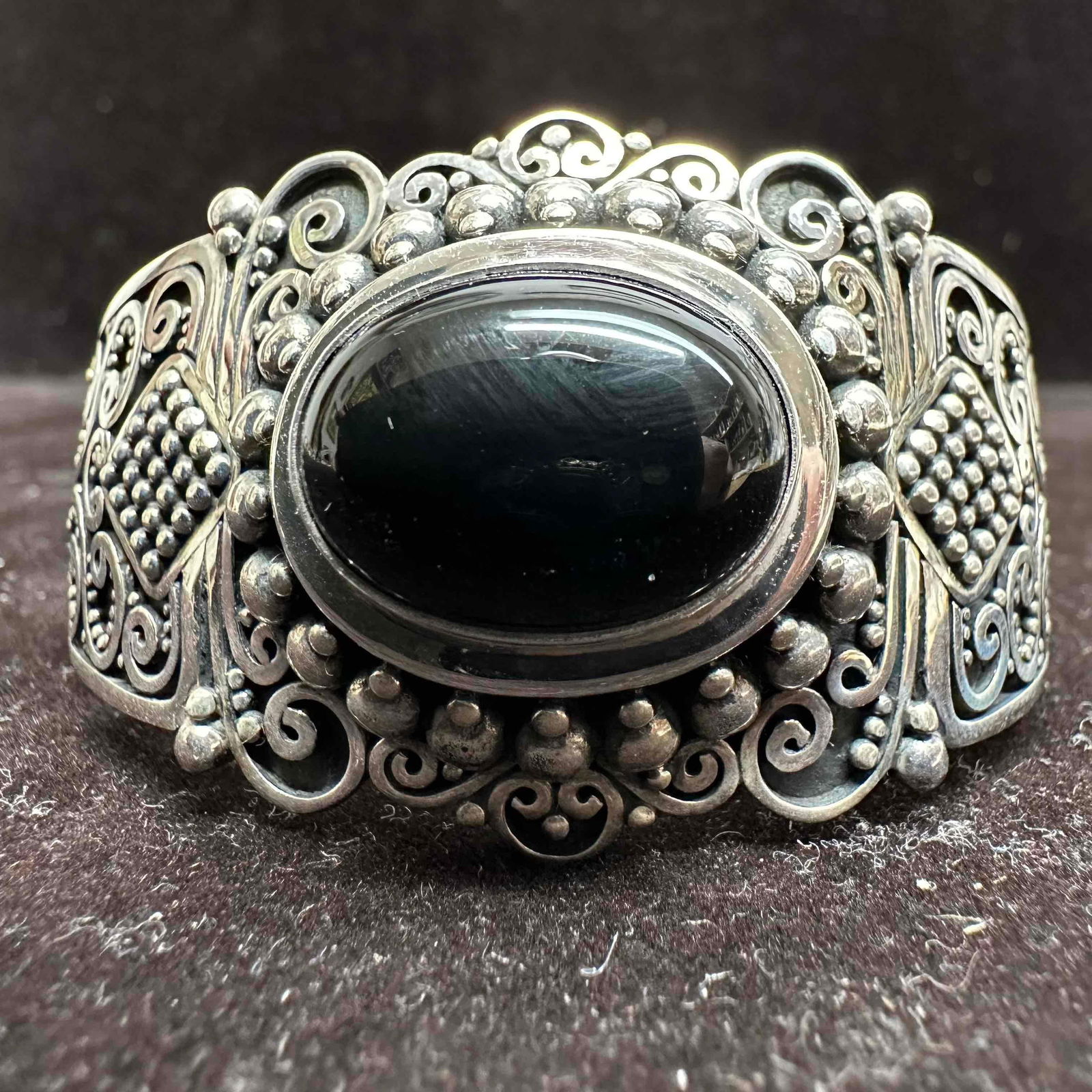 Sterling Silver 925 BA Indonesia Black Onyx Bangle Bracelet (1 of 12)