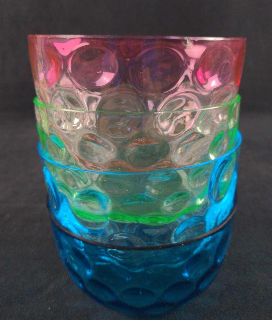 Four Vintage Thumb Print Colorful Glass Bowls (1 of 9)