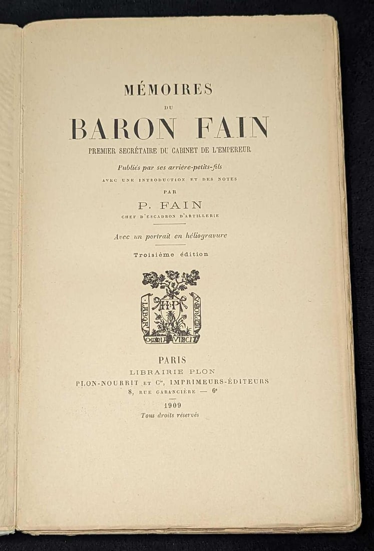 1909 Memoires Du Baron Fain Softcover Book (1 of 10)