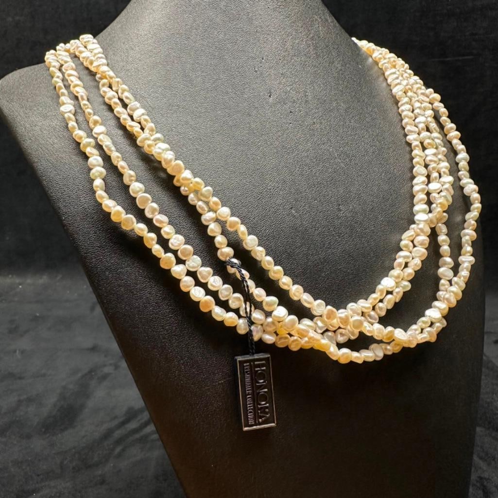 Sterling Clasp Honora Multi-Strand Necklace: This piece of jewelry has been tested and researched prior to listing. Please view all our pictures they are part of our description. DETAILS: Metal - Sterling Silver Color - Silver Stones - none Hall