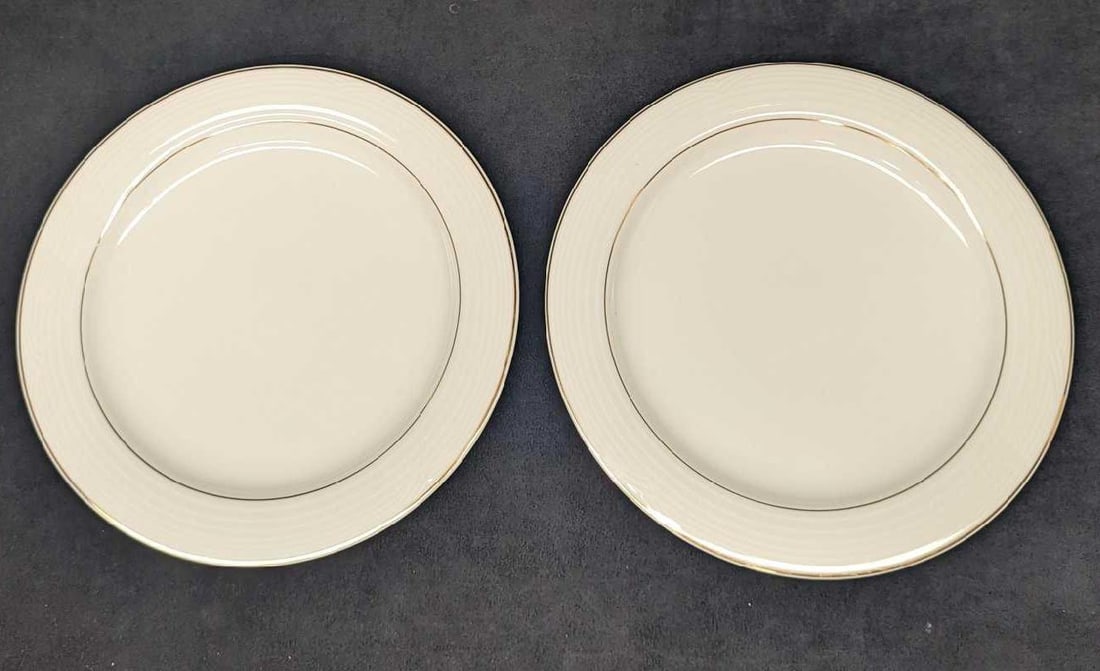 2 Retired Arctic Gold By Noritake Fine China Dinner Plates A: 2 Retired Arctic Gold By Noritake Fine China Dinner Plates A. This series was released from the year 1996 to the year 2001 Each plate is approx 10 5/8" x 10 5/8" x 7/8" and the total weight is 2.73lbs