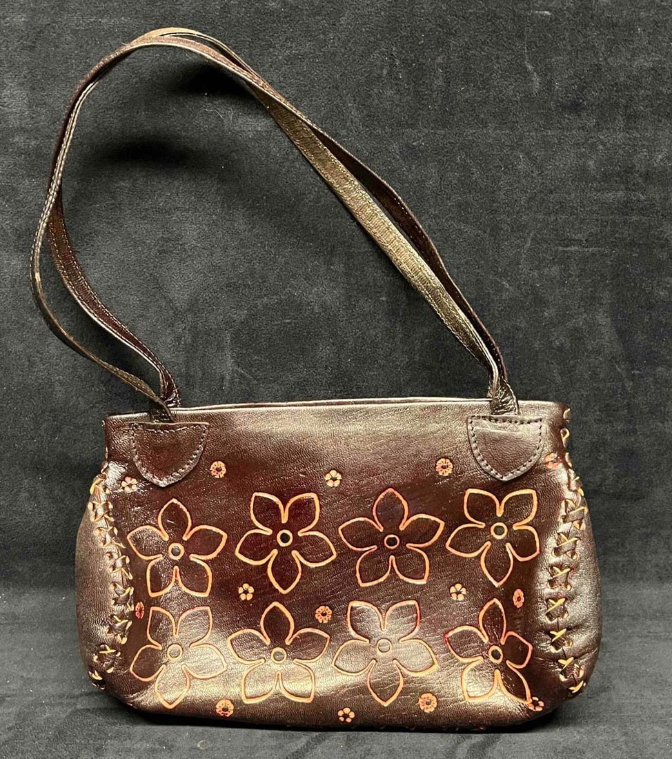Vintage Leather Handicraft Purse With Embossed Flowers (10) (1 of 7)