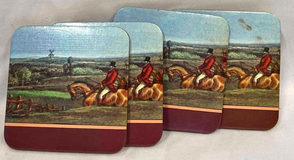 Set Of 4 English Fox Hunt Style Coasters (1 of 6)